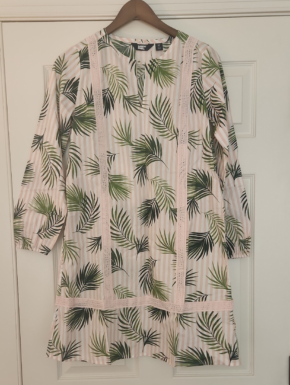 Lands' End Pink Stripe Palm-Print Shift Dress